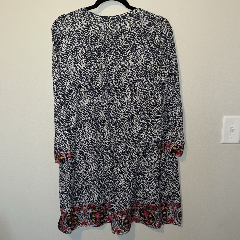 Lucky Brand Dress Tunic Womens Large Black White Paisley V Neck ¾ Sleeve EUC - Picture 10 of 10